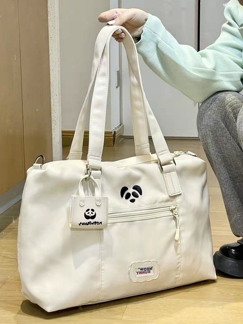 熊貓包包少女ins風單肩包女日系斜挎大容量上課包通勤手提帆布包