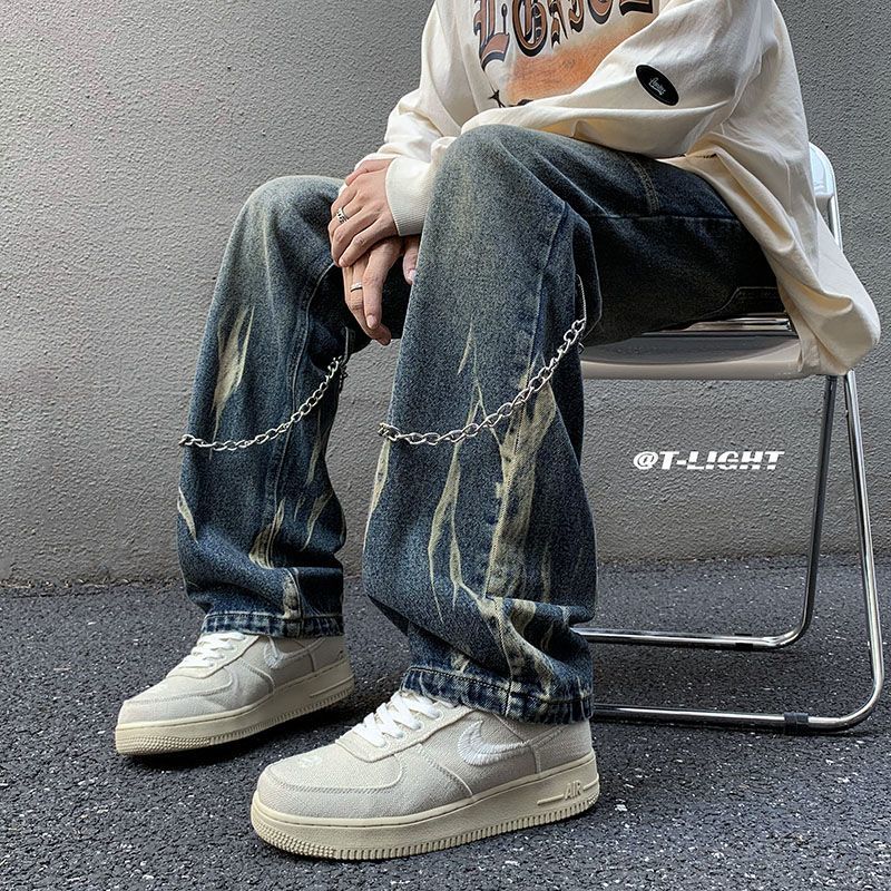Herren-Herbst- und Winter-Instagram-amerikanische High-Street-Jeans, lockere, gerade, vielseitige, modische Herrenhose mit weitem Bein_voghion.com
