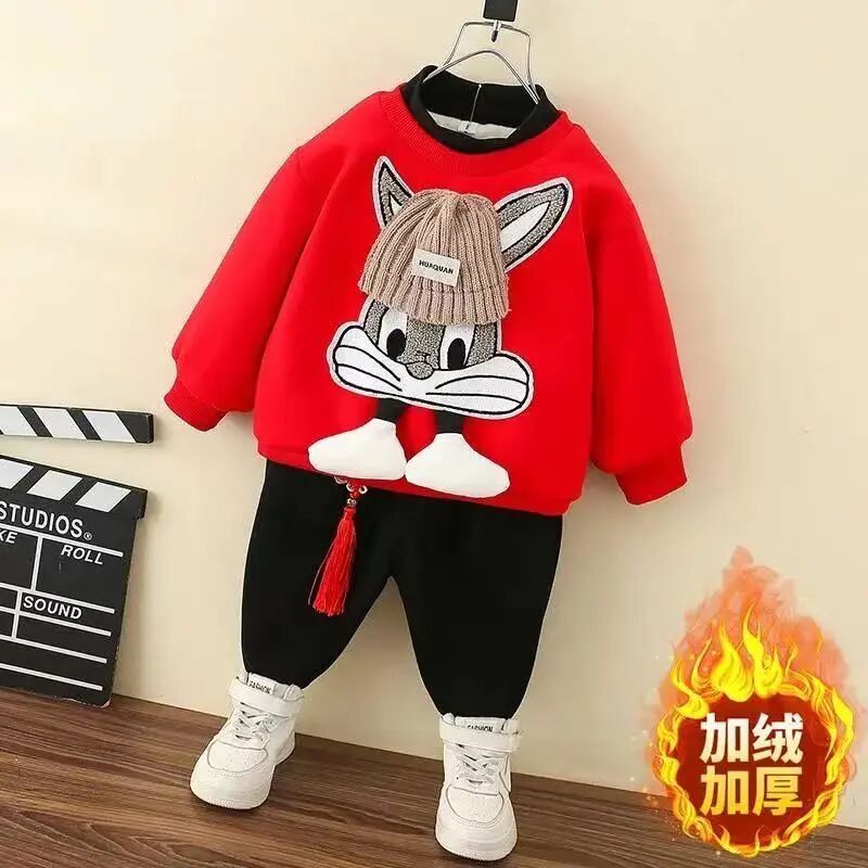 男童拜年服新款帥氣兒童新年服套裝時髦民族風加絨女寶寶兩件套潮