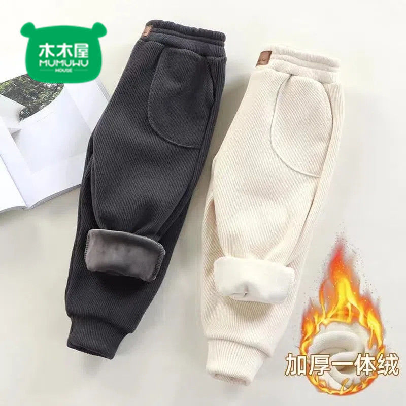 木木屋兒童秋冬加絨休閒褲中小童燈芯絨加厚男寶女寶寶褲子雙面絨