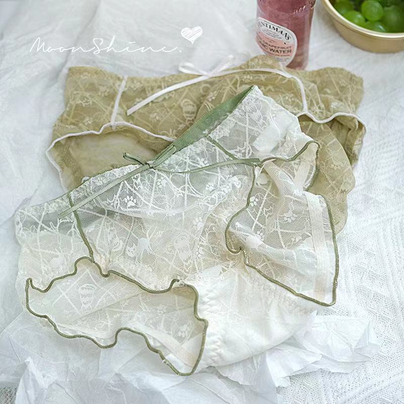 蕾絲內褲少女夏季超薄款性感純欲風裸感透氣學生可愛貓咪三角短褲