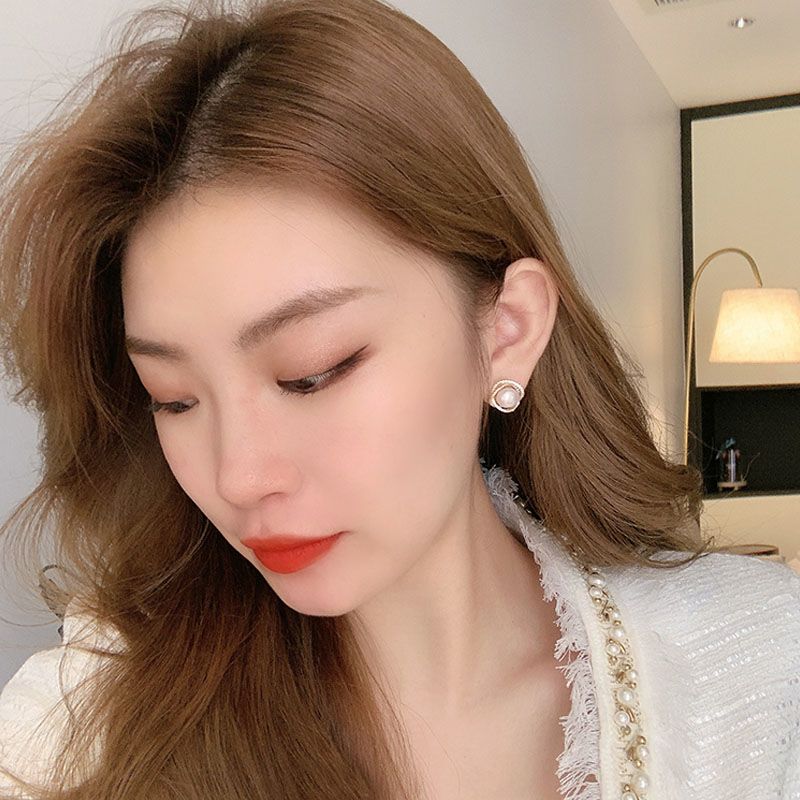 Spiral Freshwater Pearl Earrings For Women, High-End Elegant Earrings, Mosquito Coil Clips, Non-Pierced Niche Light_voghion.com
