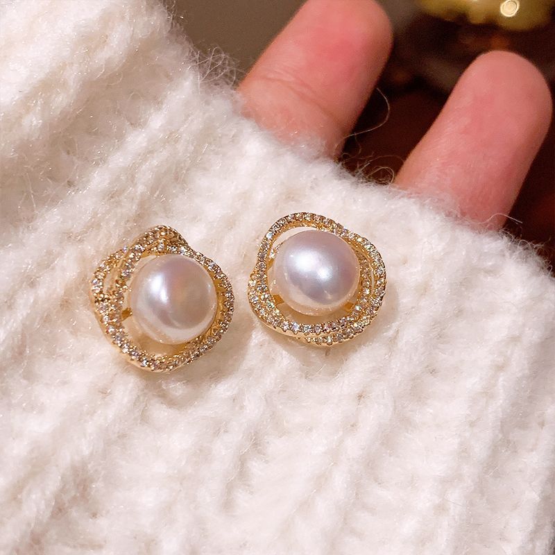 Spiral Freshwater Pearl Earrings For Women, High-End Elegant Earrings, Mosquito Coil Clips, Non-Pierced Niche Light_voghion.com
