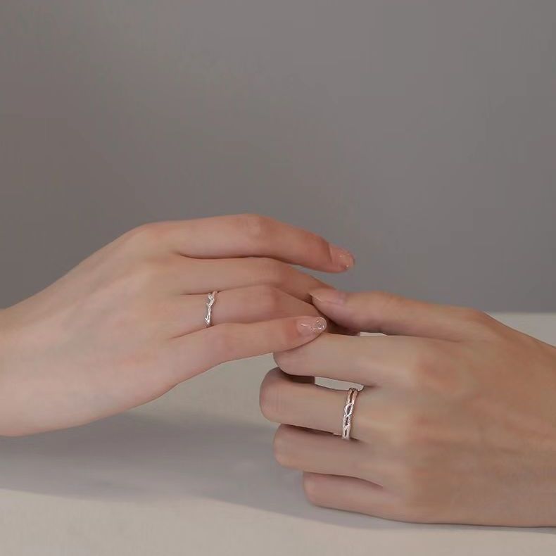 连理枝情侣对戒纯银戒指男女小众设计一对情侣款生日礼物送女友