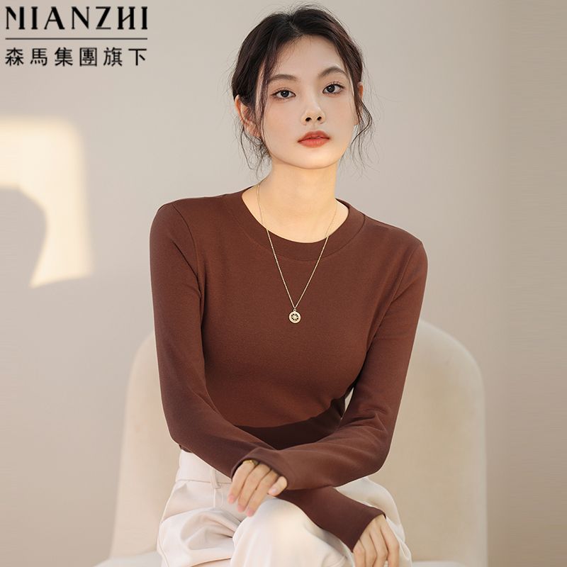 森馬集團旗下棉致純棉打底衫女圓領秋冬加厚保暖修身內搭長袖上衣