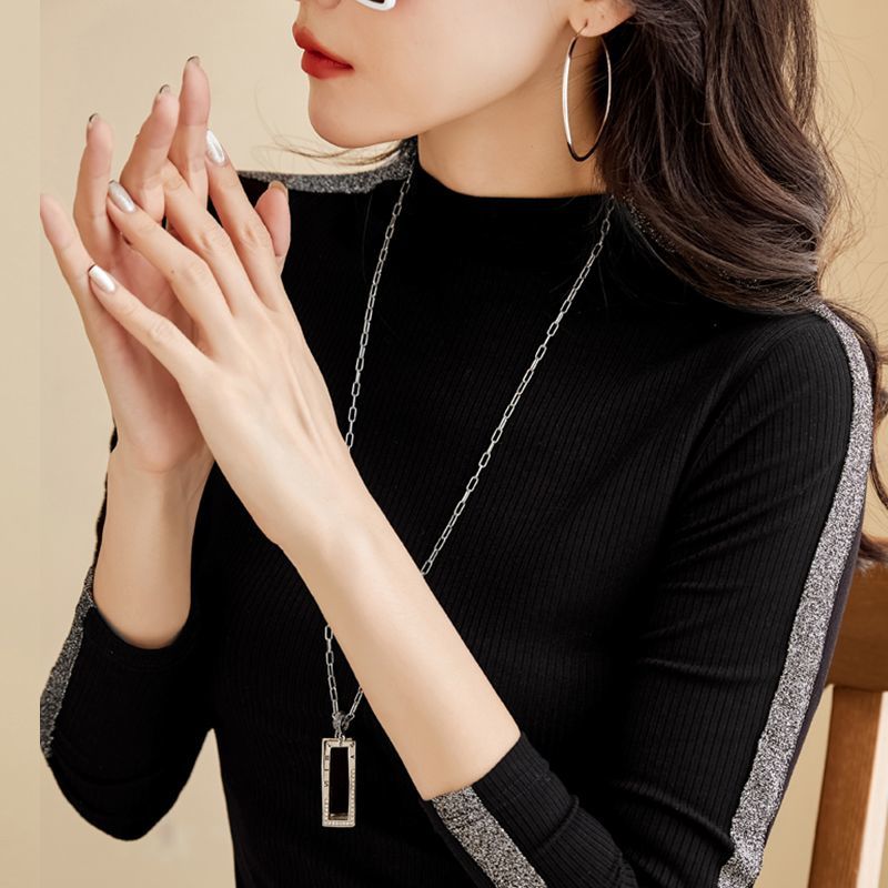 Half-high collar inner bottoming shirt women's spring and autumn 2023 spring and autumn small shirt thread stitching long-sleeved t-shirt women's top