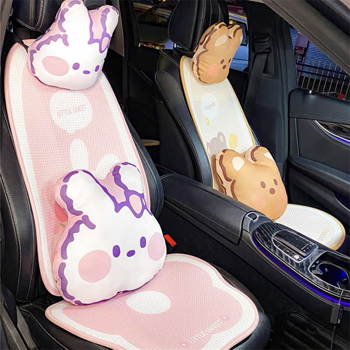 可爱卡通坐垫汽车座垫四季通用网红女神款粉色小兔后排垫背垫靠背
