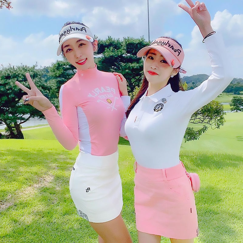 韩国高尔夫女装长袖运动速干透气修身弹力百搭印花T恤圆领球衣服