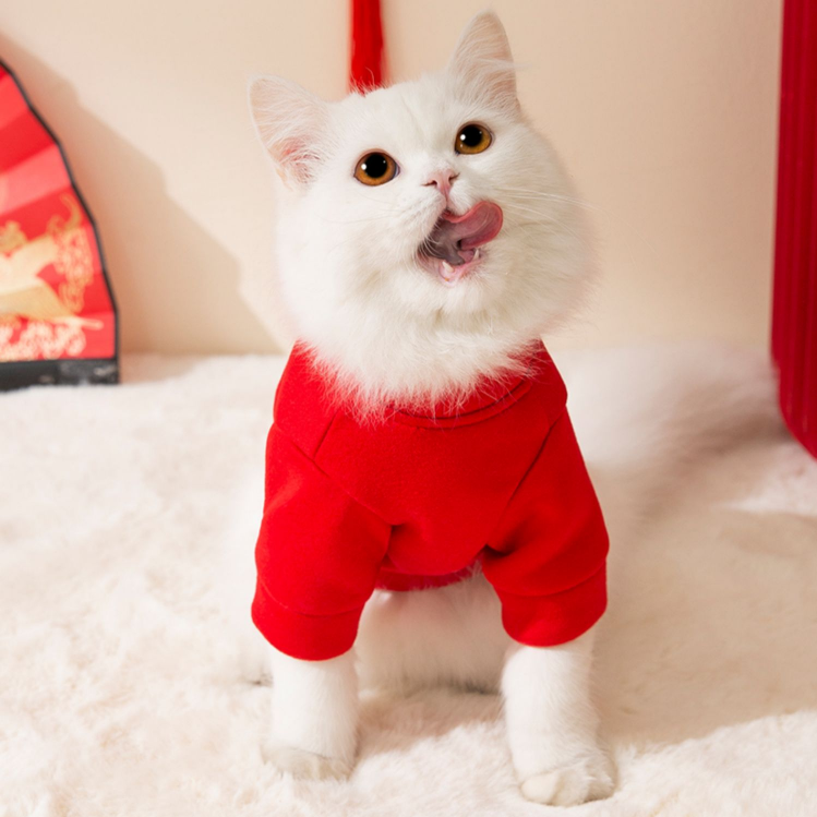 兔年猫咪衣服过年喜庆服装新年宠物冬天加厚保暖带牵引扣小型犬狗