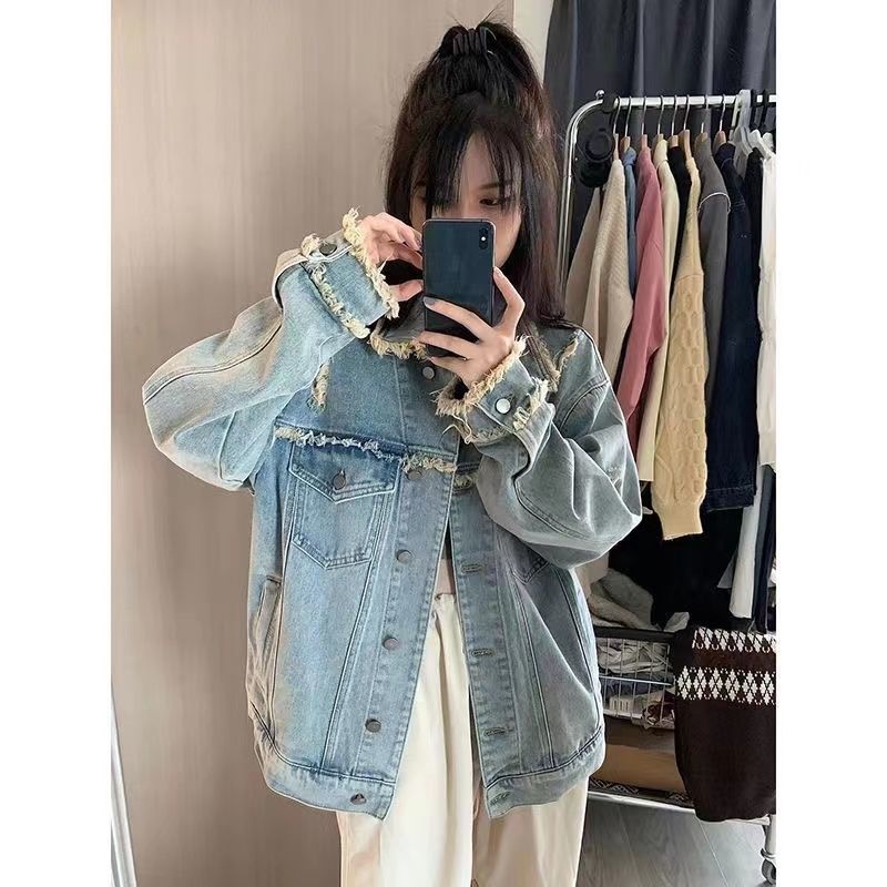  Spring New Retro Chic Tops Autumn Women's Clothes Loose Holes American Style Small Fragrance Denim Short Jacket