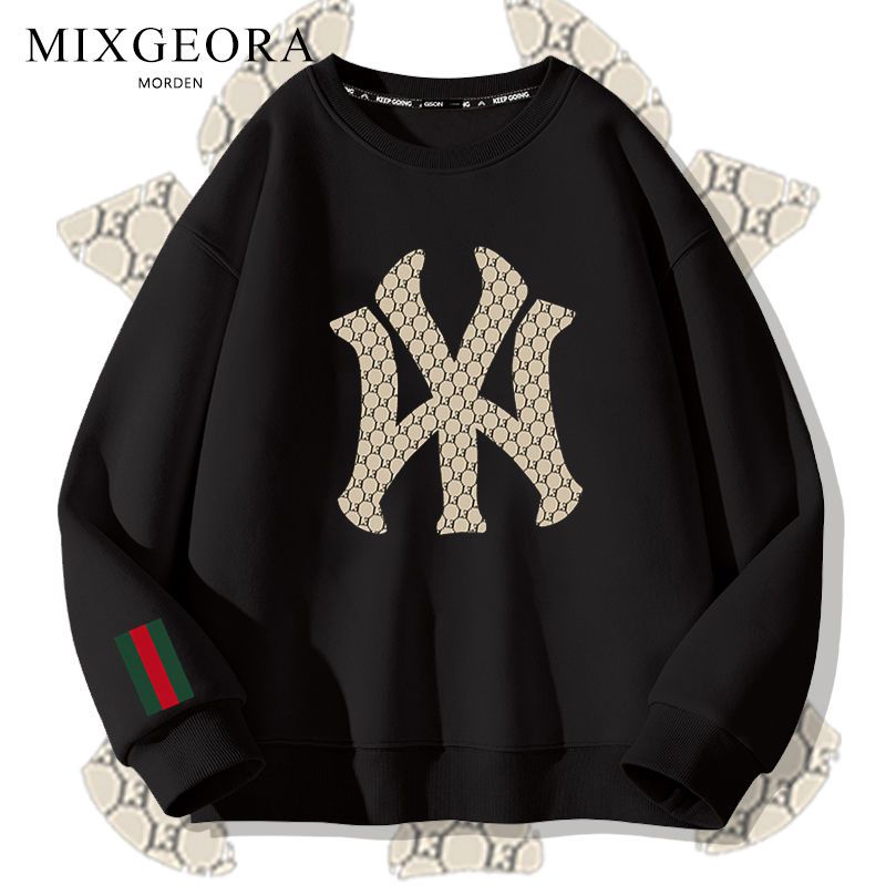 MIXGEORA American sweatshirt men's winter trendy loose velvet thickened T-shirt couple sports round neck top