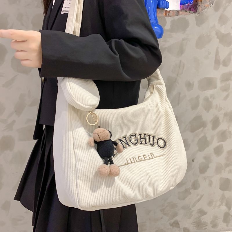 燈芯絨包包女大容量2023新款時尚秋冬單肩包斜挎包休閒學生補課包