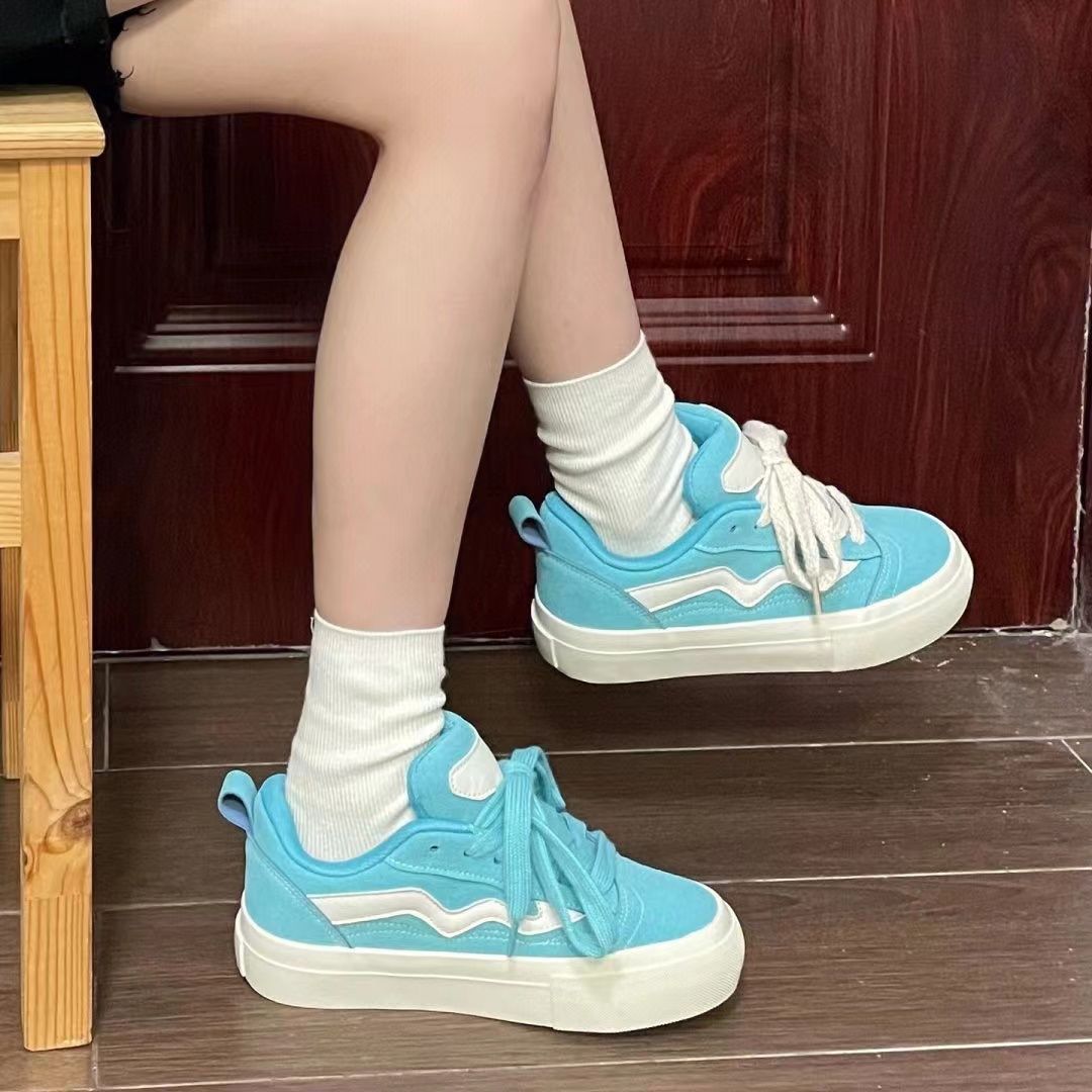 港風復古麵包鞋女時尚潮流小眾設計拼色帆布鞋女2023春秋新款爆款