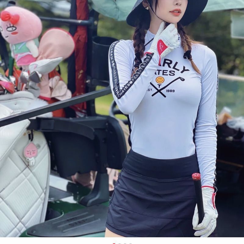 韩国高尔夫女装长袖运动速干透气修身弹力百搭印花T恤圆领球衣服