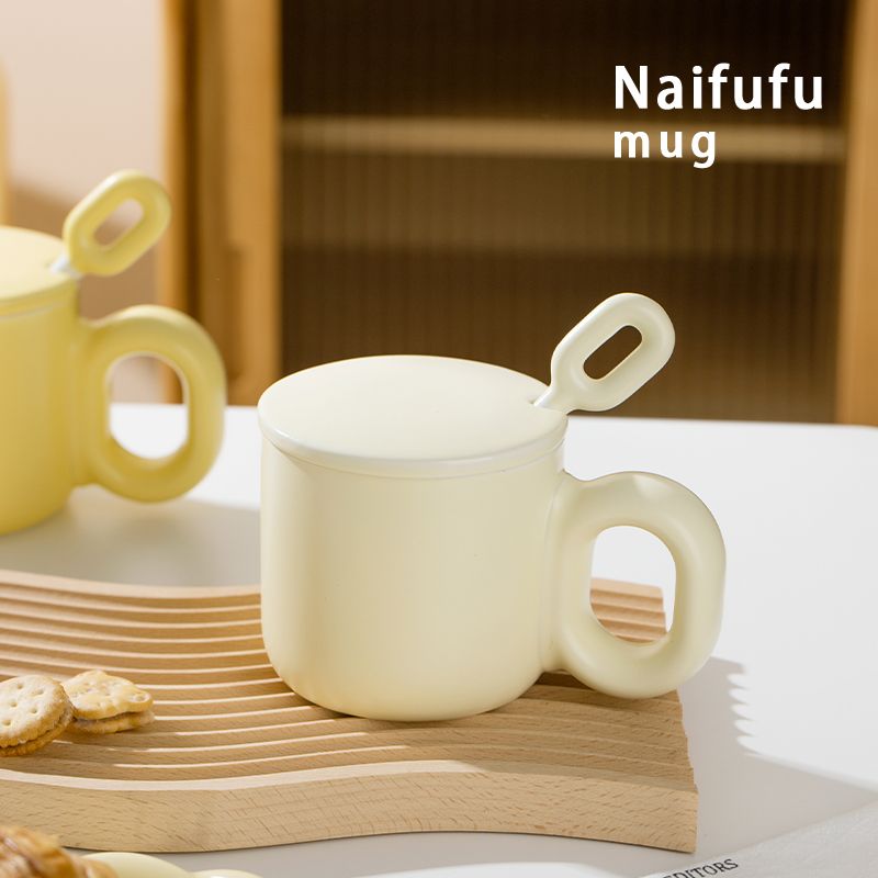 奶fufu小众马克杯女ins可爱陶瓷杯子带盖勺男情侣咖啡早餐杯家用
