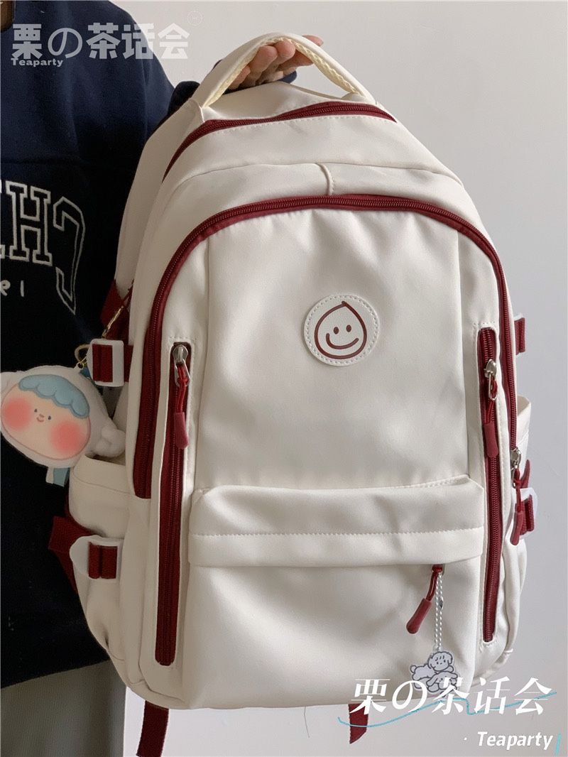 學院風電腦背包女撞色簡約雙肩包大容量小眾設計感初高中通用書包
