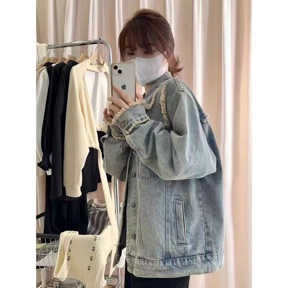 Spring  new retro chic top autumn women's clothing loose hole American style small fragrance denim short coat