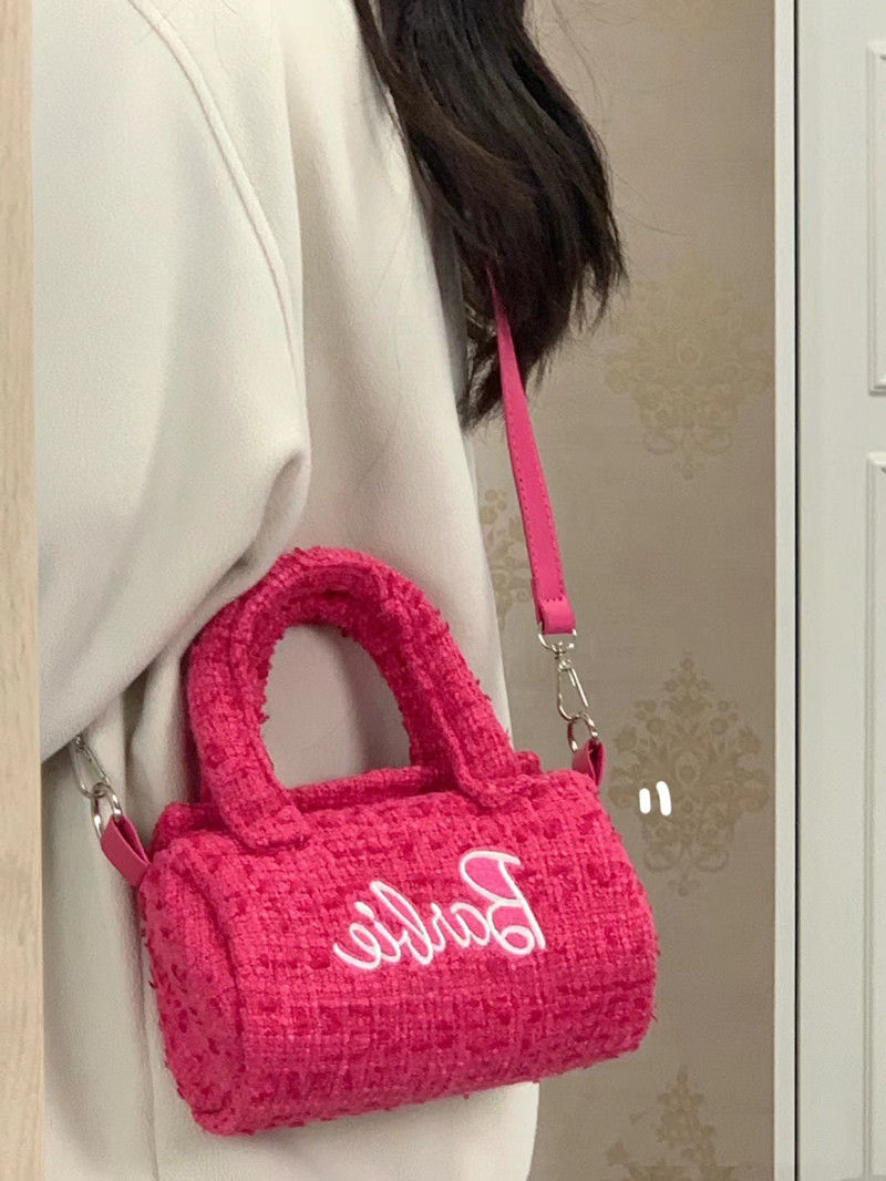 Barbie fan! Design niche small fragrance cylinder bag embroidered letters shoulder hand-held crossbody bag Korean version for women