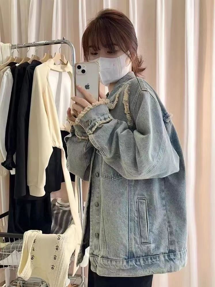 Spring  new retro chic top autumn women's clothing loose hole American style small fragrance denim short coat