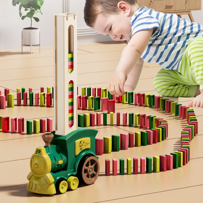积木多米诺骨牌小火车自动放牌电动女孩一两周岁宝宝儿童益智玩具