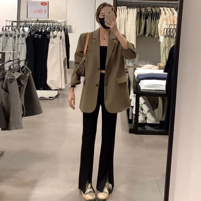 春秋小個子高級感咖色西裝外套女新款韓版休閒炸街寬鬆西服上衣女