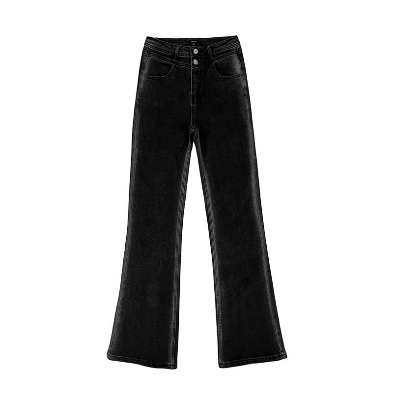 145 short size xs size side contrast color high waist jeans women's spring new straight slim wide leg flared pants