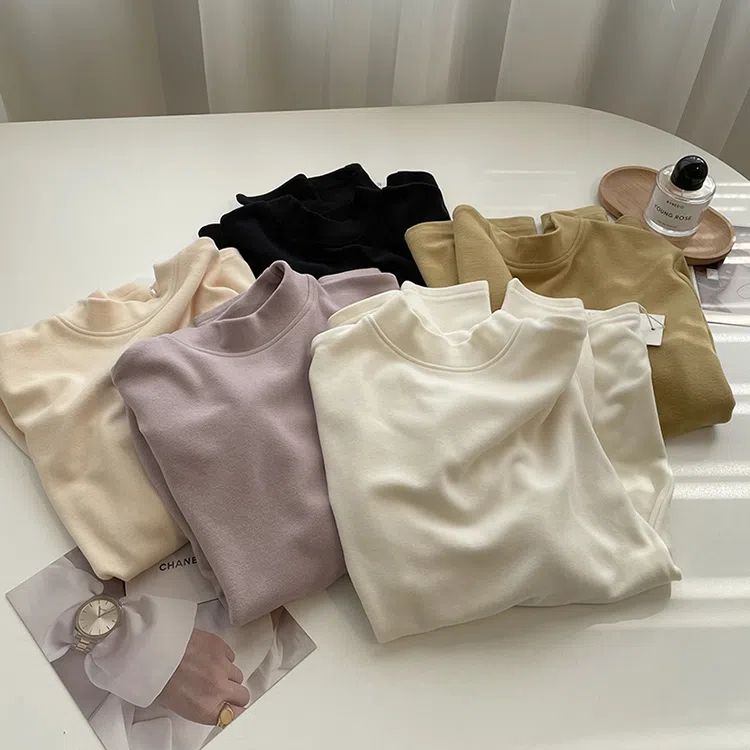 超軟糯德絨半高領打底衫!秋冬加厚高彈雙面絨保暖中領內搭長袖T女