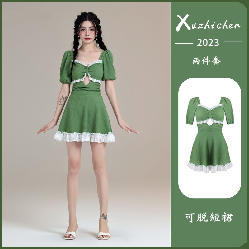 2023 New Swimsuit Women's One-piece Skirt-style Bathing in Hot Springs Conservative Covering Belly, Slimming and High-end Swimwear for Hot Girls