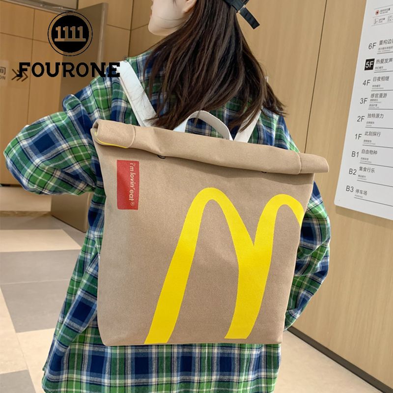 原创麦当劳书包背包女双肩包大容量包包大学生上课休闲