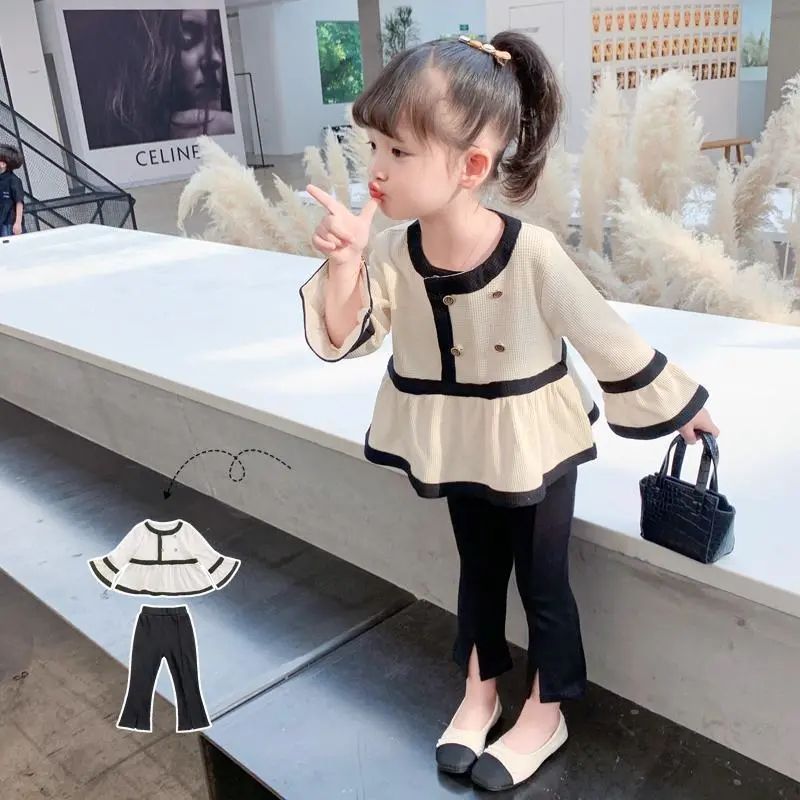 Wooden house girls Korean style fashionable small and medium-sized children's clothing girls internet celebrity children's spring and autumn clothing two-piece trendy set