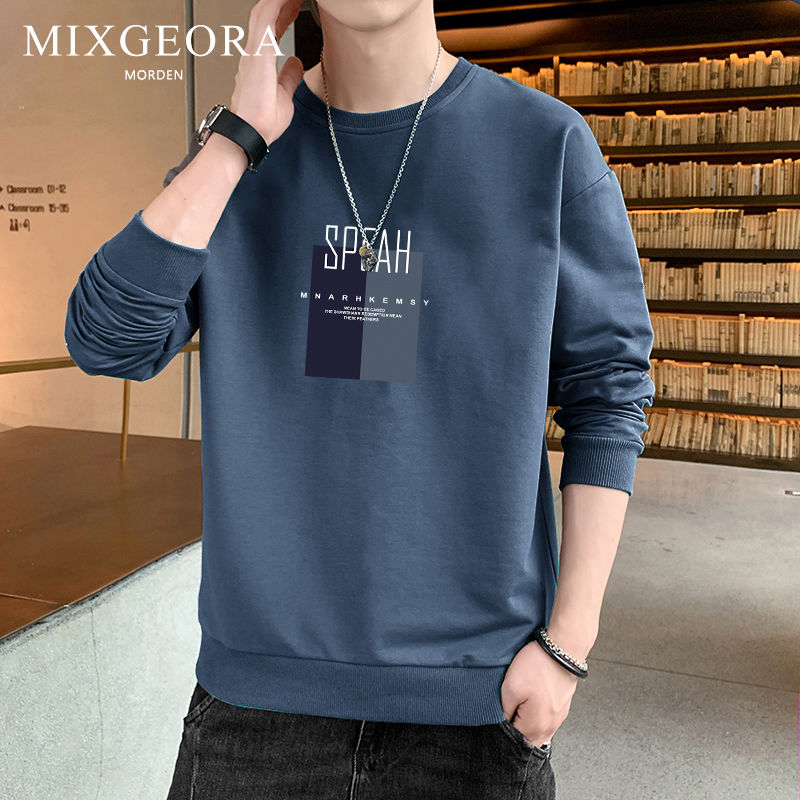 MIXGEORA round neck sweatshirt men's spring and autumn velvet thickened bottoming shirt men's long-sleeved T-shirt winter top