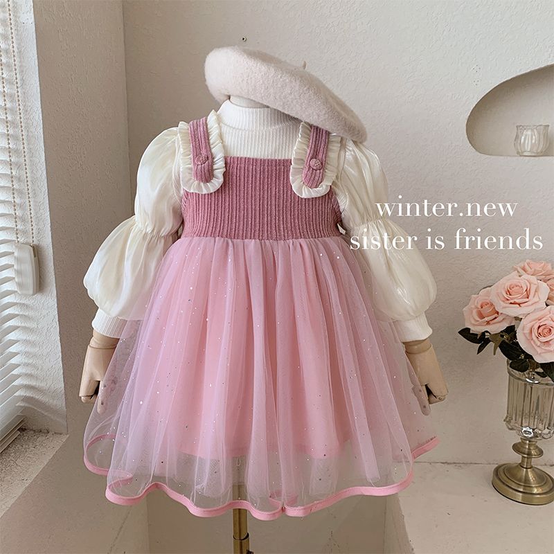 Girls' dress spring and autumn children's French lace skirt baby Internet celebrity fashionable spring dress princess dress little girl
