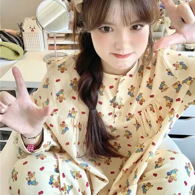 Pajamas women's spring and autumn new ins cute sweet girl cartoon printing thin section student dormitory outerwear suit