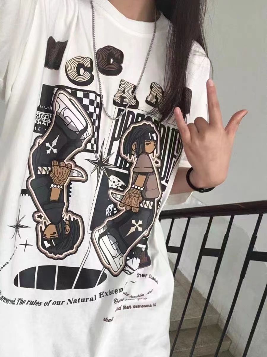 100%純棉短袖t恤女2023新款夏季學生韓版寬鬆復古百搭BF風ins上衣