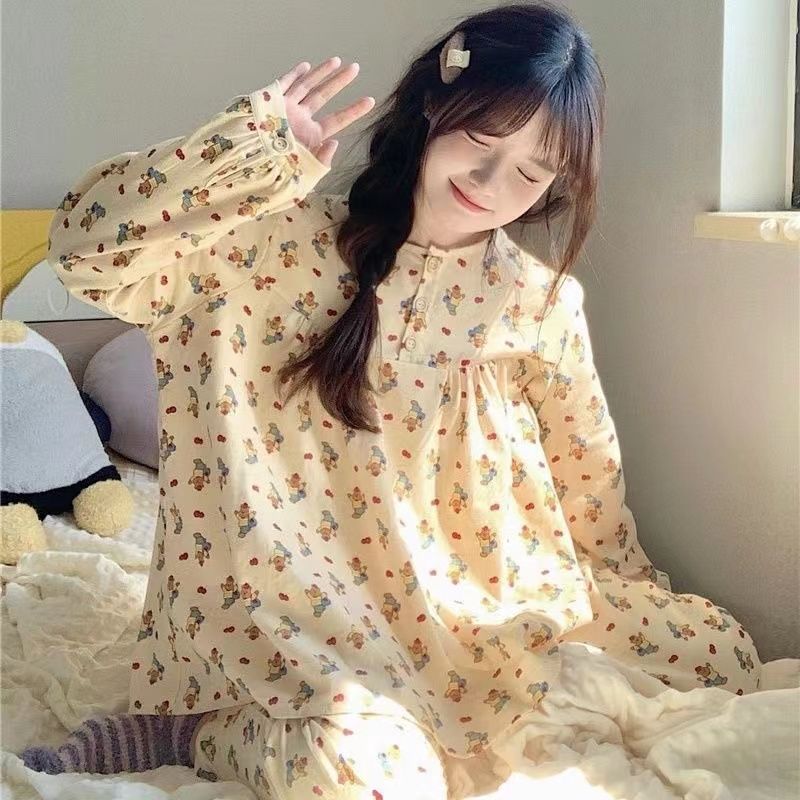 Pajamas women's spring and autumn new ins cute sweet girl cartoon printing thin section student dormitory outerwear suit