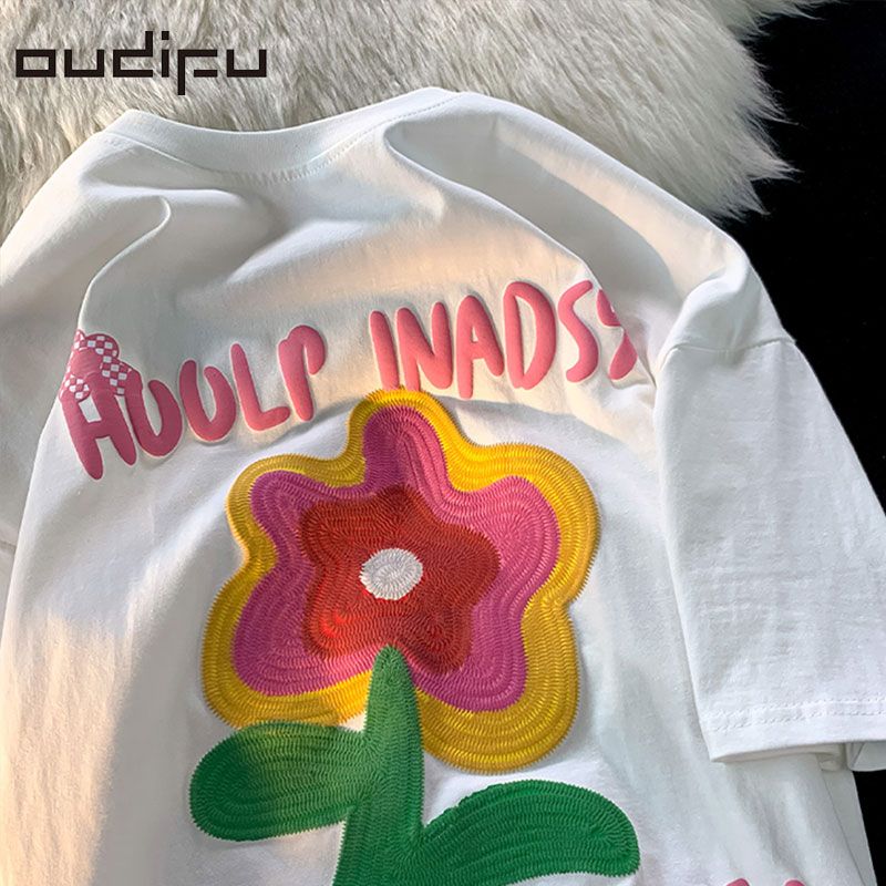 OUDIFU pure cotton short-sleeved T-shirt women's tide ins summer 2023 new national tide brand fried street heavy 240g top