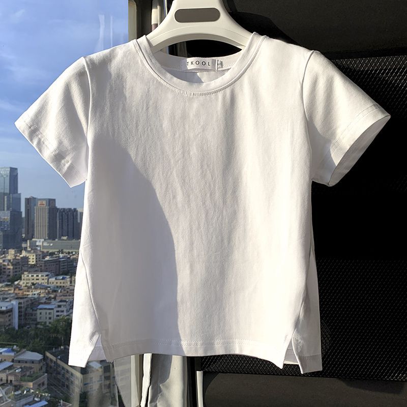 Right shoulder round neck cotton short-sleeved t-shirt for women Korean style loose casual versatile top T-shirt with small shirt as base ins