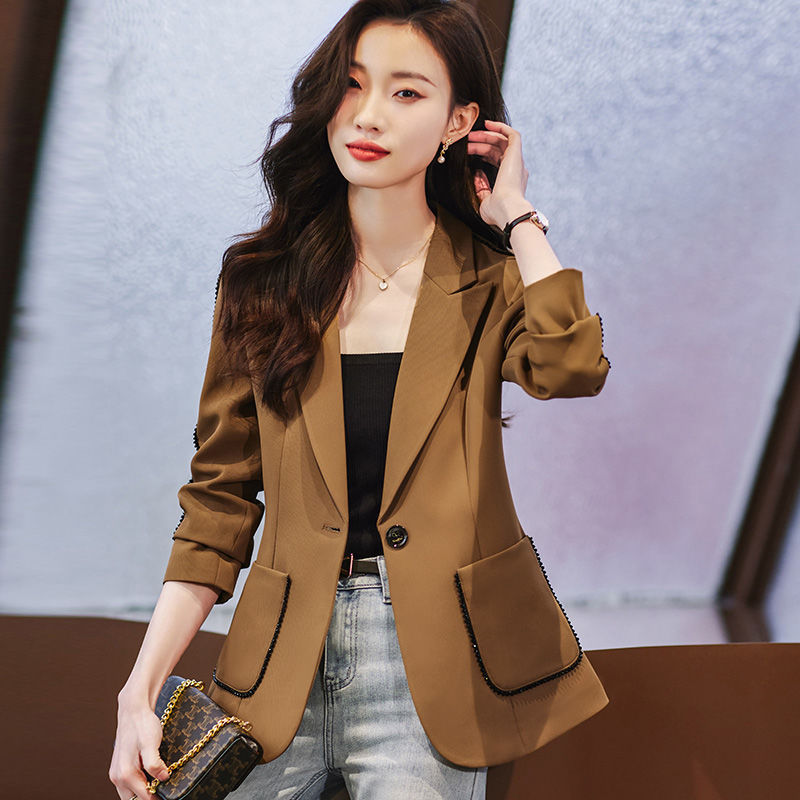 Black small suit jacket female small top  new temperament goddess fan casual formal suit spring