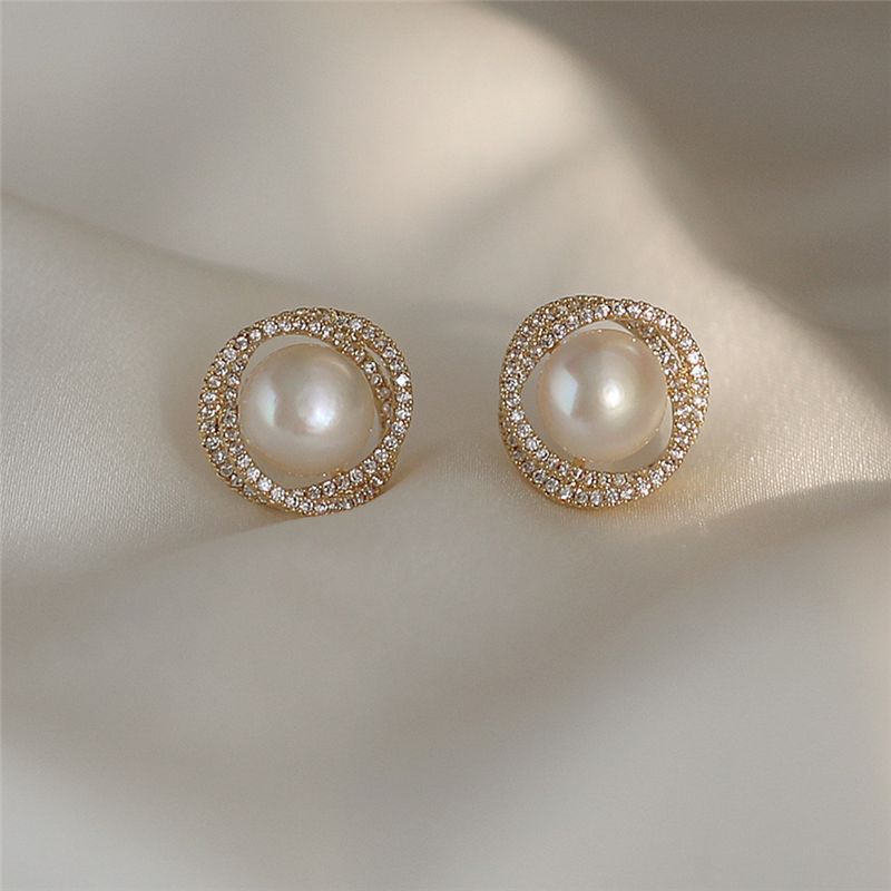 Spiral Freshwater Pearl Earrings For Women, High-End Elegant Earrings, Mosquito Coil Clips, Non-Pierced Niche Light_voghion.com