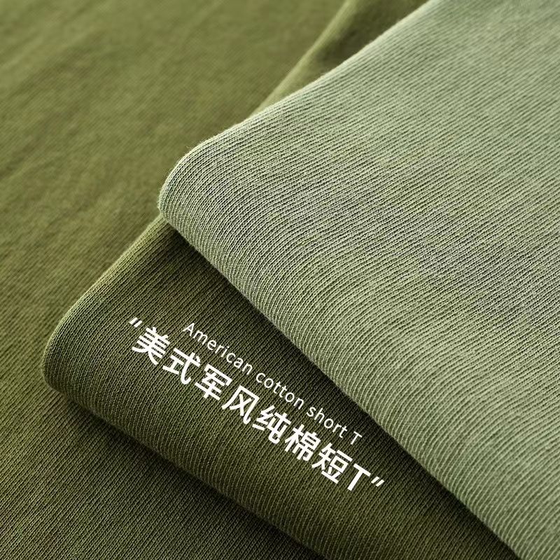 顯白軍綠色!美式復古重磅純棉短袖t恤男 夏季基礎簡約純色情侶衫
