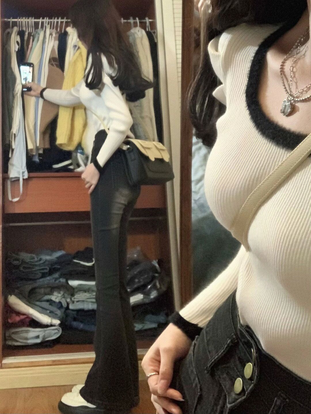 白色U領針織打底衫女2022新款秋冬季修身顯瘦內搭辣妹上衣高級感