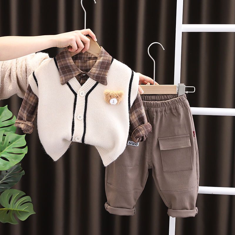 Boys spring suit  new baby children's clothing spring and autumn foreign style male baby sweater vest three-piece suit trendy