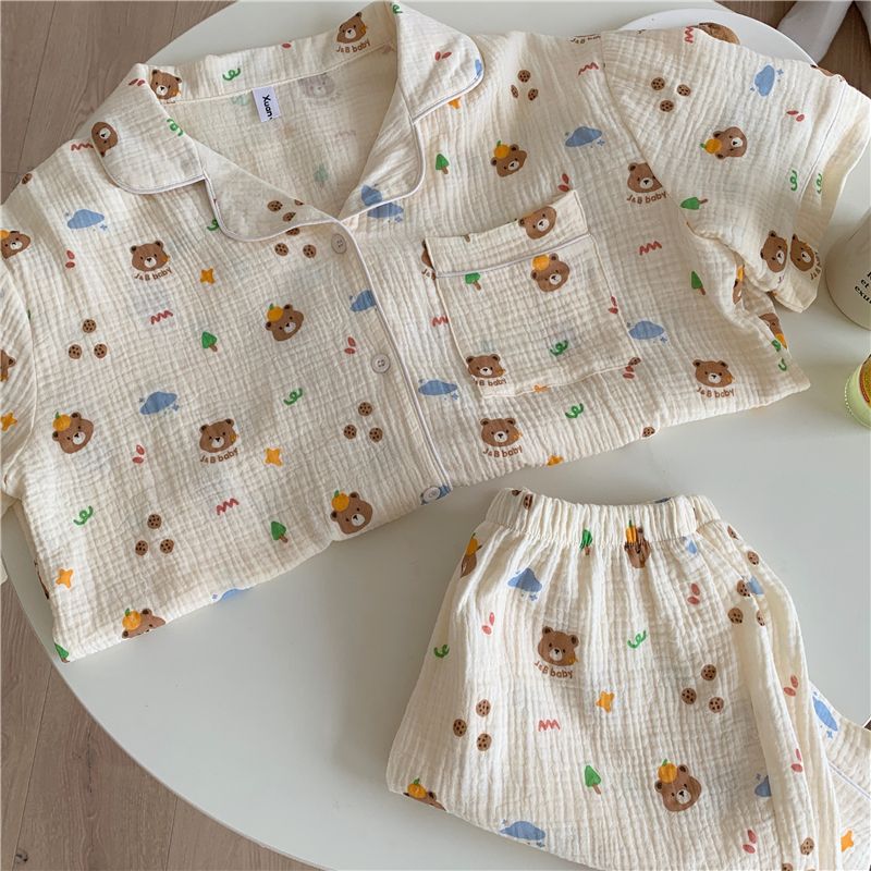 New baby cotton pajamas women's summer thin section ins style cute loose cardigan short-sleeved home service suit trendy