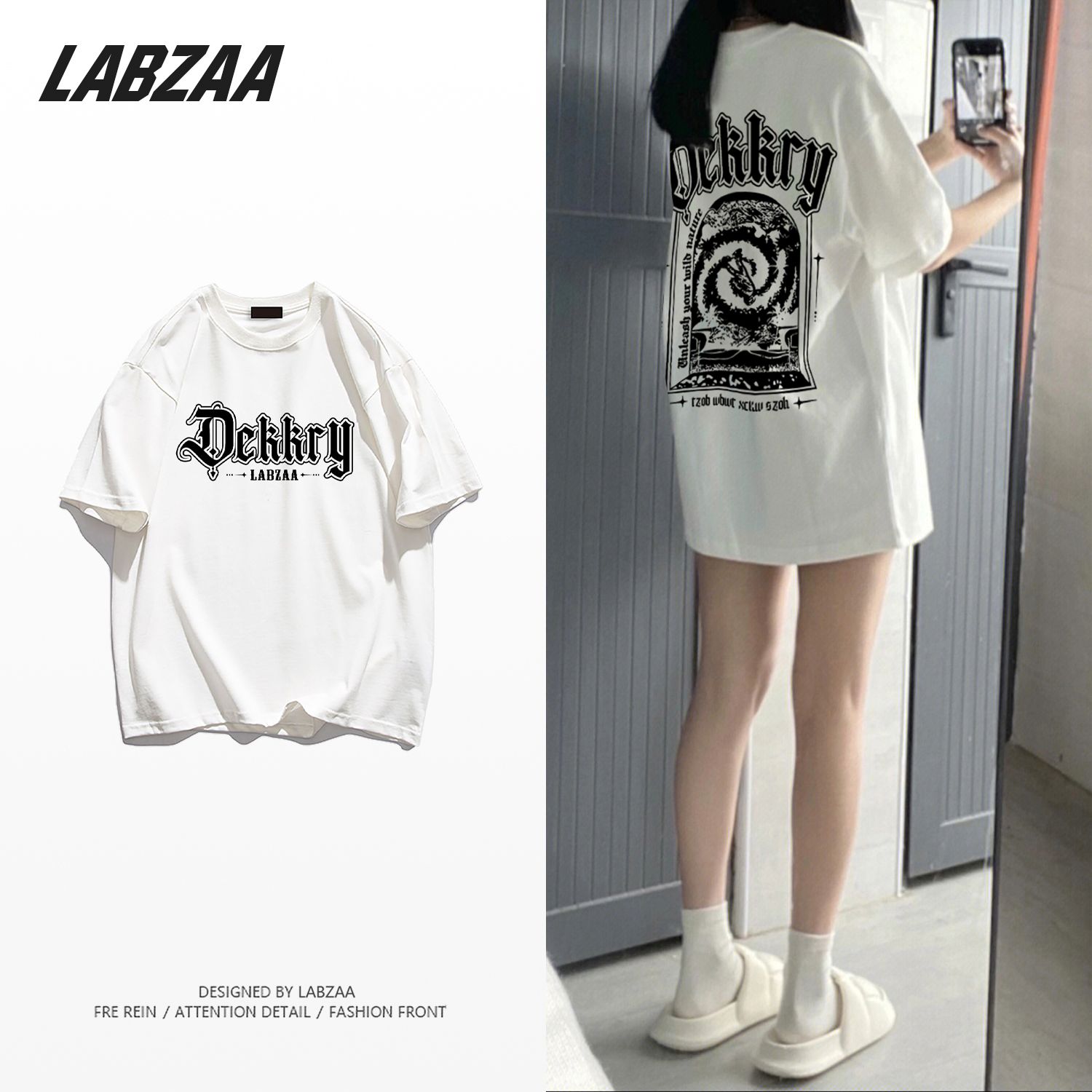 LABZAA pure cotton American street hip-hop letter short-sleeved T-shirt women's summer ins tide brand couple models loose top