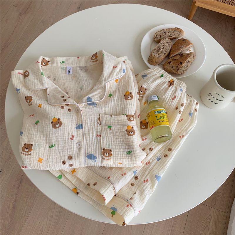 New baby cotton pajamas women's summer thin section ins style cute loose cardigan short-sleeved home service suit trendy