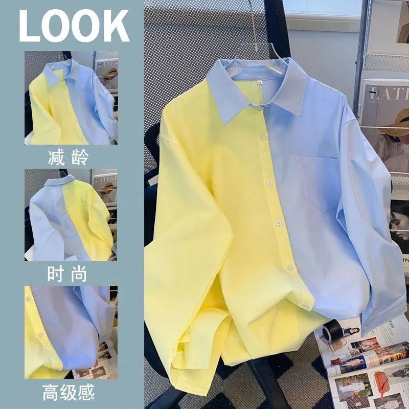 2023 Spring New Salt Style Women's Tops Long Sleeve Fashion Color Blocking Shirts Korean Style Loose College Style Western Shirts