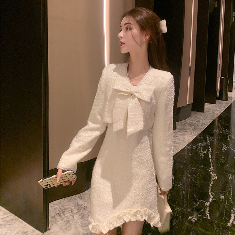 French style two-piece suit skirt for women, autumn new style, waist slimming, high-end ladylike temperament suspender skirt