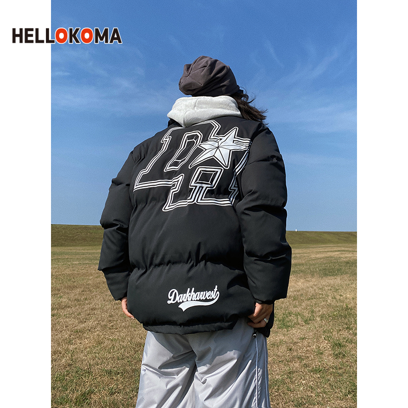HK美式復古高街棉服外套男女冬季加厚ins潮牌寬鬆小眾棉衣麵包服