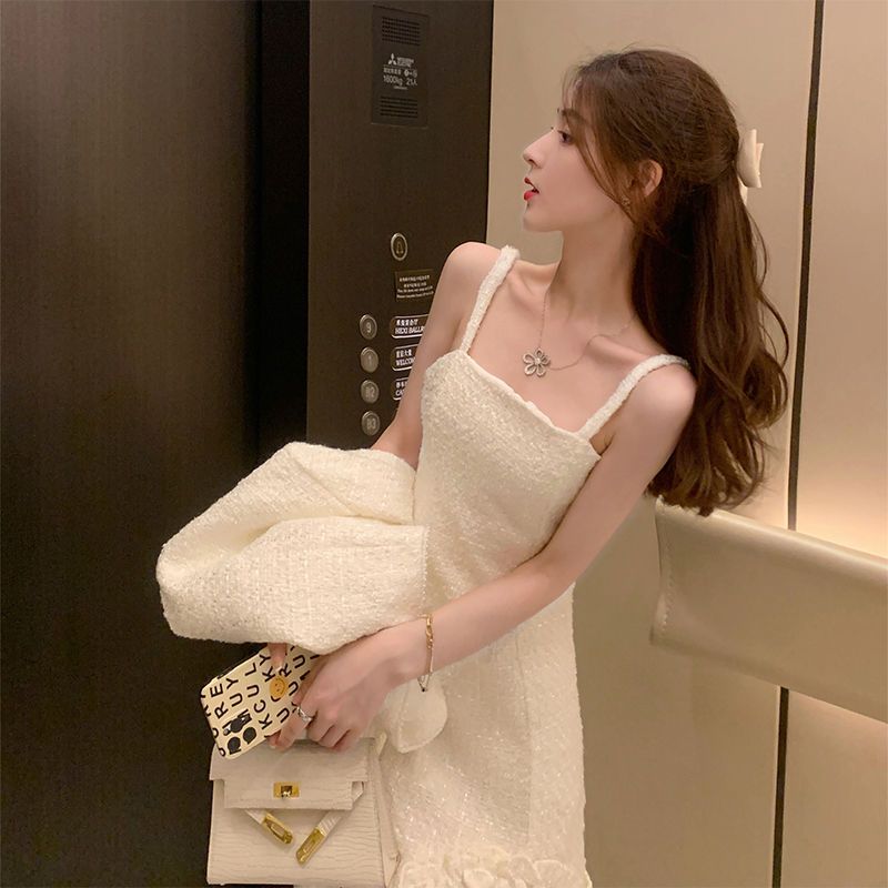 French style two-piece suit skirt for women, autumn new style, waist slimming, high-end ladylike temperament suspender skirt