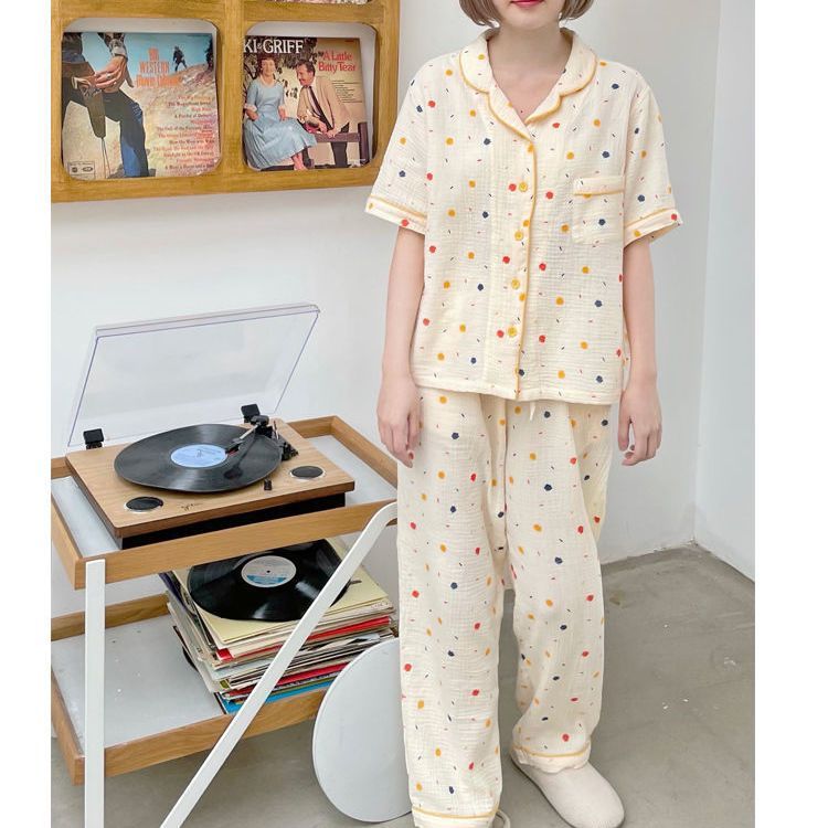Baby cotton pajamas female summer student Korean version ins style color dot printing sweet and fresh home service suit